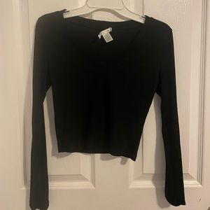 Long Sleeve Tight Black V-Neck Shirt